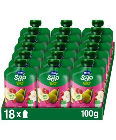 Hero Solo - Gourde de Fruits Bio avec Framboise Poire et Jus de Citron - Sans Conservateurs Colorants Huile de Palme Gluten ni Sucres Ajout s D s 4 Mois 100gx18 unit s Raspberry 100 g (Confezione da 18)