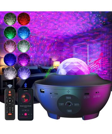 LED Projector Lights - Ocean Wave Star Sky Night Light with Music Speaker Sound Sensor Remote APP Control 360 Rotating Sleep Soothing Color Changing Lamp for Stage Bedroom Wedding Christmas