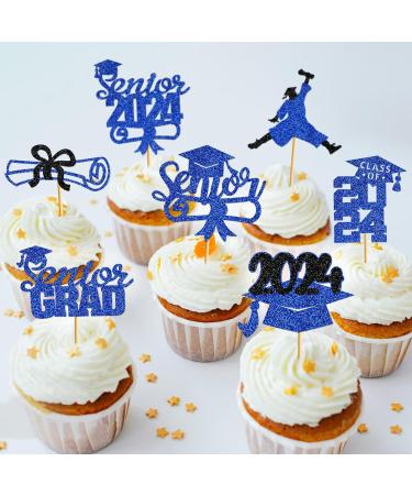 40Pcs Graduation Cupcake Toppers 2024 Blue Glitter Senior Class of 2024 Cupcake Toppers Diploma Grad Cap Cupcake Picks 2024 for Grade Graduation Party Supplies - Buy Online on GoSupps.com