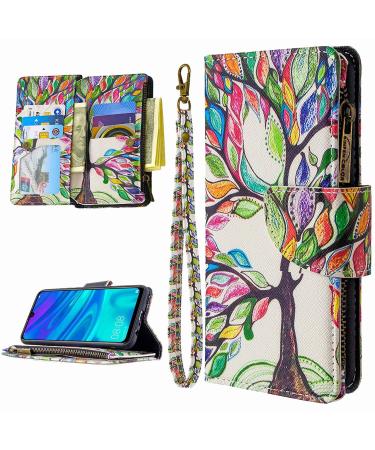 Miago 9 card slots leather cover for Huawei Y6 2019 colorful zipper Flip case Wallet case cell phone case PU leather pocket protective cover tree huawei y6 2019 tree tree