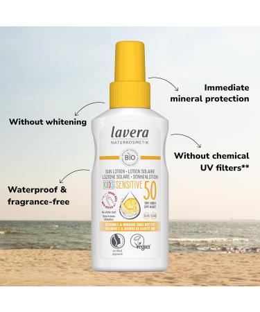 lavera KIDS' Sun Lotion Sensitive SPF 50 - sun cream for children - instant mineral protection - waterproof - vegan - natural cosmetics - 100 ml - Buy Online on GoSupps.com