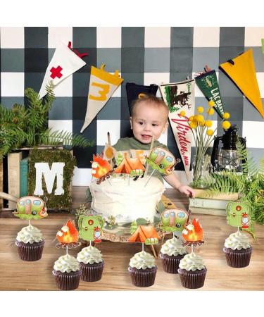 Jollyboom Camping Cupcake Toppers 24 PCS Happy Camper Birthday Party Decorations Double-sided Printing Adventure Cake Topper for Camping Themed Birthday Decorations Baby Shower Party Green - Buy Online on GoSupps.com