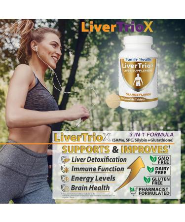 LiverTrioX Comprehensive Antioxidant Liver Supplement - Chewable Liver Supplement Tablets with Same Glutathione Silybin - Daily Cleanse & Immune Health Support - 60 Tablets Orange Flavor - Buy Online on GoSupps.com