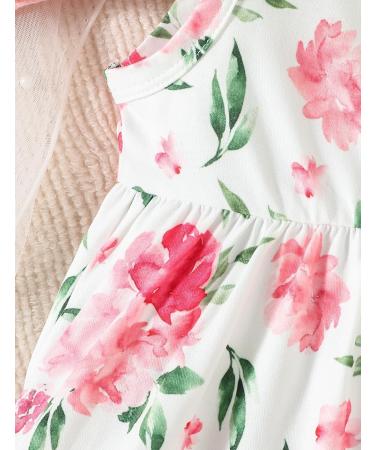 Puseky Toddler Girl Floral Dress and Cardigan Set 4-5 Years Pink - Sleeveless Dress with Ribbed Cardigan Coat - Buy Online on GoSupps.com
