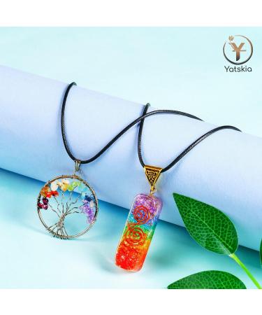 Chakra Tree of Life on Geode Agate Base - Chakra Decor Crystals Necklace - Healing Stones Feng Shui Bonsai Tree - Buy Online on GoSupps.com