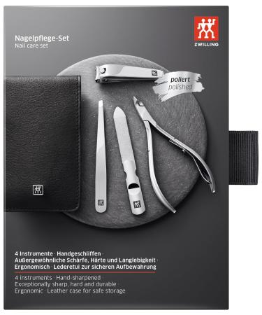 ZWILLING 4-Piece Manicure & Pedicure Set - Genuine Leather Nail Care Kit with Snap Fastener - Black - Buy Online on GoSupps.com