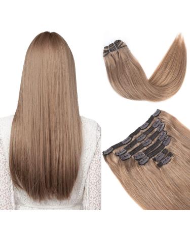 Vlasy Clip in Hair Extensions Human Hair Seamless Hair Extensions Clip in Real Human Hair 7 Pieces Straight Natural Thick Weft Human Hair Clip in Extensions for Women 10A# 8 Inch(40 g) 8 Inch (40 g) 10A# Medium Ash Brown