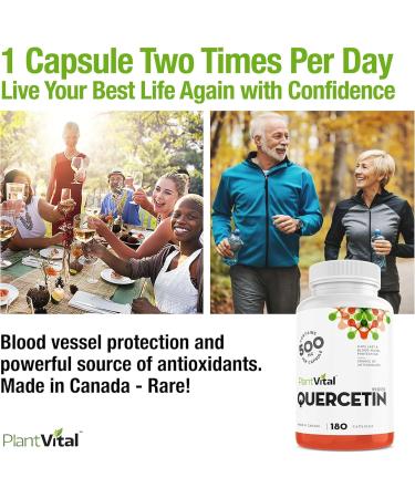 NEW! PlantVital Quercetin 500mg (180 Vegan Caps) Antioxidants helps neutralize free radicals. Blood vessel protection. Used to provide seasonal allergy relief. Made in Canada. Vegan. 180 count (Pack of 1) - Buy Online on GoSupps.com