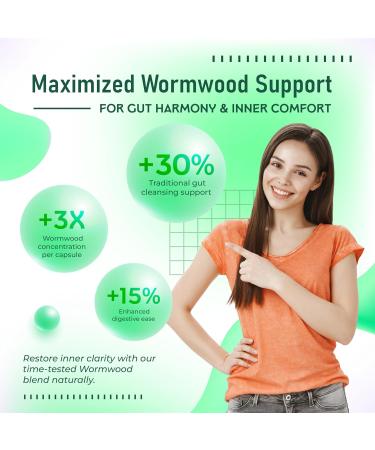 Premium Wormwood 990 mg with Clove Cinnamon Fennel Peppermint & Chamomile Supports Digestive Comfort & Gut Flora Balance 180 Capsules 180 count (pack of 1) - Buy Online on GoSupps.com