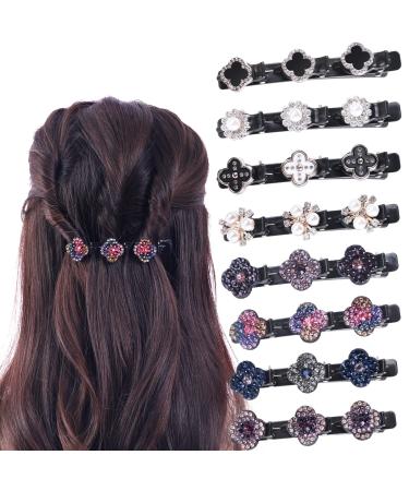 8Pcs Sparkling Crystal Stone Braided Hair Clips For Women  Duckbill Clip with 3 Small Hair Clips 3 Way Braided Hair Clip with Rhinestones For Women/Girls