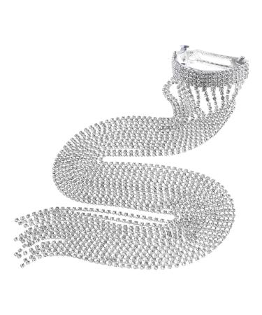 YINETTECH Long Chain Tassel Hair Clip Shiny Rhinestone Tassel Barrette Fashion Hairpin Headdress Ponytail Hair Accessories for Girls Women Silver 39cm