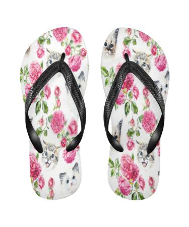Mnsruu Cat Kitten Rose Flip Flops for Home Hotel Spa Bedroom Travel XL