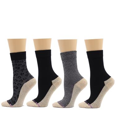 Dr. Motion Diabetic Socks for Womens Loose Fit Non-Binding Wide Top Comfort Crew Socks 4 Pairs One Size Multi 4