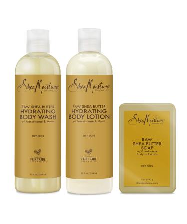 SHEA MOISTURE Hydrating Bath and Body Kit Skin Care Products for Dry Skin Raw Shea Butter Hydrating Pack of 3
