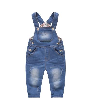 KIDSCOOL SPACE Baby & Little Boys/girls Water Washed Ripped Soft Denim Overalls 12-18 Months Light Blue-2006