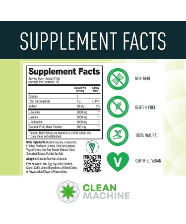 Clean BCAA Vegan Amino Acid Supplement with Organic Coconut Water Electrolytes - Fruit Punch Flavor - 216g - Buy Online on GoSupps.com