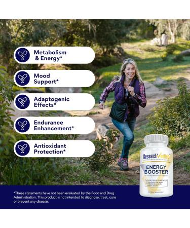 Research Verified Energy Booster - Natural Energy Support - 60 Capsules - Caffeine Free - B Vitamins and Adaptogens - 1 Month Supply - Buy Online on GoSupps.com