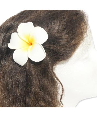 DreamLily Women's Fashion 3 Pcs Hawaiian White Plumeria Flower Foam Hair Clip Balaclavas for Beach (White)