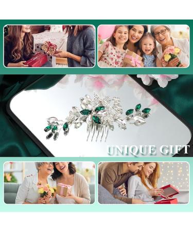 Wedding Hair Comb Sparkly Crystal Green Silver Bridal Hair Accessories for Women Prom Flower Leaf Hair Pieces Bling Pearl Diamante Clip Headpiece for Bride Bridesmaid Girls Wedding Guest - Buy Online on GoSupps.com