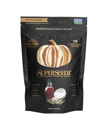PUMPKIN SEEDS: MAPLE SUGAR & SEA SALT | PREMIUM SELECT LINE BY SUPERSEEDZ | WHOLE 30 | VEGAN | KETO | 8G PLANT BASED PROTEIN | PRODUCED IN USA | NUT FREE | GLUTEN FREE SNACK | (6-PACK, 4OZ EACH) Vermont Maple Sugar & Sea Salt 4 Ounce (Pack of 6)