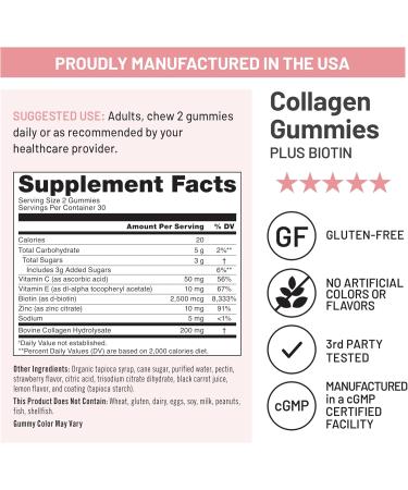 NatureWise Collagen Gummies - Hydrolyzed Collagen Gummies - Type 1 & 3 Peptides for Women + Biotin Vitamin C E & Zinc for Hair Skin and Nails Support - 60 Count 1-Month Supply Strawberry Lemon 60 Count (Pack of 1) - Buy Online on GoSupps.com