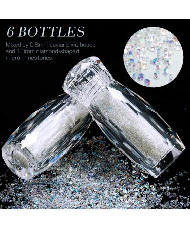 Diamonds Micro Caviar Beads Nail Decorations - 6 Bottles AB Color Micro Pixie Beads, Gravel Stones, and Crystal Rhinestones for DIY 3D Nail Art - Buy Online on GoSupps.com