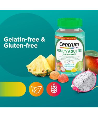 Centrum Adult MultiGummies Tropical Fruit Multivitamin and Multimineral Supplement Pineapple-Mango Dragonfruit and Passionfruit Flavours 120 count Tropical Fruit 120 count (Pack of 1) - Buy Online on GoSupps.com