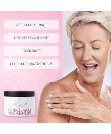 Rosadia Body Peeling - Vegan Natural Exfoliant with Rose Hip Kernels for Clear Skin Ingrown Hairs & Back Acne - 245g - Buy Online on GoSupps.com