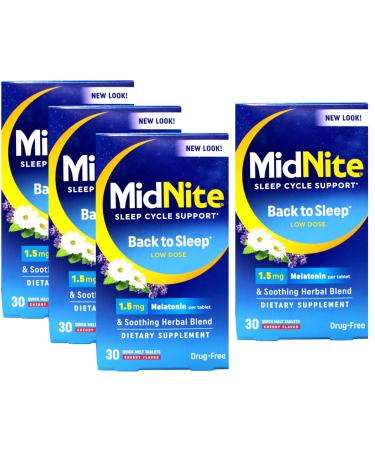 MidNite Sleep Cycle Support Back to Sleep Low Dose Melatonin & Herbal Blend Cherry Flavor 30 Quick Melt Tablets (Pack of 4)