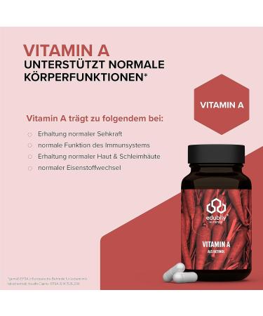 Edubily Nutrition Vitamin A Capsules - Retinol 400 I.E. per Capsule Vegan - 180 Count for Daily Wellness - Buy Online on GoSupps.com