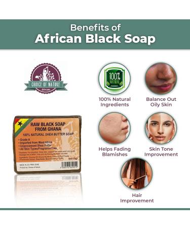  Choice of Nature African Black Soap - 6oz Organic Bar for Acne Eczema Treatment Dry Skin Dark Spot Removal Face & Body - with Shea Butter Cocoa Butter & Coconut Oil for Men & Women - Buy Online on GoSupps.com