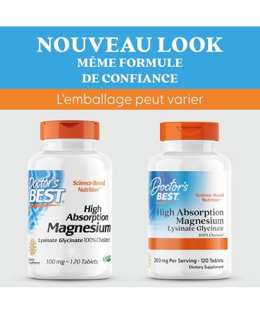 Doctor's Best High Absorption Magnesium 100% Chelated with TRAACS with Glycine and Lysine 120 Vegan Tablets Lab Tested Soy Free Gluten Free Non-GMO - Buy Online on GoSupps.com
