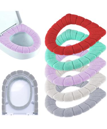 ZeeDix 5 Pcs Thicker Bathroom Soft Elongated Toilet Seat Cover Pad- Warmer Stretchable Toilet Seat Covers Washable Easy Installation Comfortable Cushioned Toilet Covers Elongated Style-a