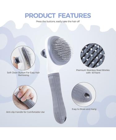 IMAAL Cat Brush with Flea Comb - Self Cleaning Slicker Dog Brush - Pet Grooming Tool with Release Button - Gray - Buy Online on GoSupps.com