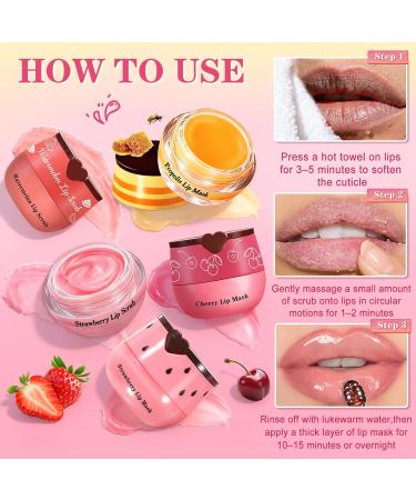 QIUFSSE 5PCS Lip Scrub and Mask Set Cherry Strawberry and Honey Pot Lip Balm 2PCS Lip Exfoliator Scrub and Moisturizer Clean and Repair Reduce Fine Lines Natural Ingredients Cruelty Free - Buy Online on GoSupps.com