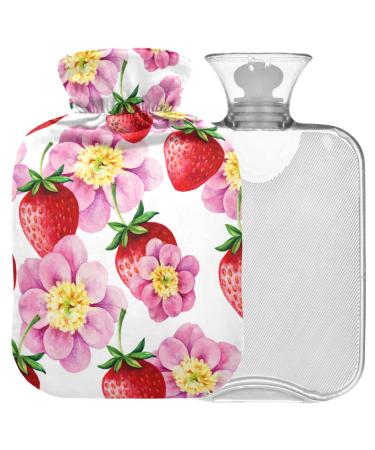 NAANLE heat bottle with cover cherry blossom strawberry Transparent hot water bottle heat bottle for back pain relief handfoot warmer neck warmth and cold therapy 2l