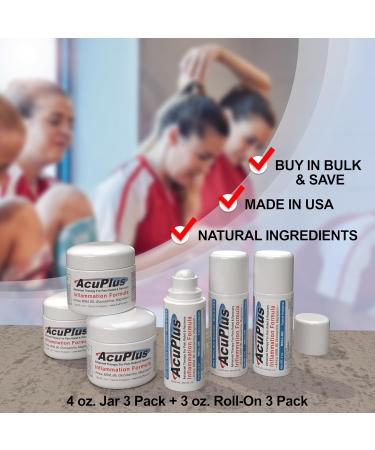 AcuPlus Anti-Inflammatory Cream & Pain Relief Roll-On Combo - Soothes Muscle & Joint Pain for Arthritis Bursitis Tendonitis - 4 oz. Jar & 3 fl. oz. Roll-On (3 Pack - Buy Online on GoSupps.com