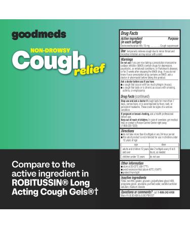 GoodMeds Cough Relief for Adults Softgels Dextromethorphan HBr (DXM) 15mg 8Hour Non-Drowsy Long-Lasting Bronchial Suppressant for Dry Cough and Chest Congestion (60 Count) - Buy Online on GoSupps.com
