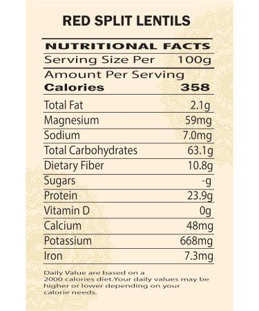 Red Split Lentils (900g) - Massor Dal | High Protein, Non-GMO, Vegan | Easy to Cook | Premium Quality in Reusable Zip Lock Bag - Buy Online on GoSupps.com