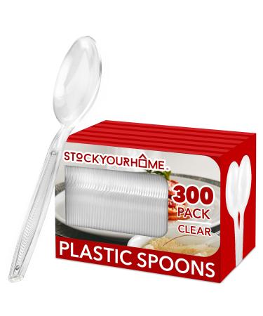 Clear Plastic Spoons Heavy Duty Disposable Cutlery Bulk Silverware for Parties Heavyweight Premium Small Spoon (300 Count) - Stock Your Home Elegant Heavy Duty Modern Simple 300