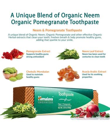Himalaya Organique Neem & Pomegranate Toothpaste - Fluoride-Free Vegetarian 150g Pack of 2 | International Shipping Available - Buy Online on GoSupps.com