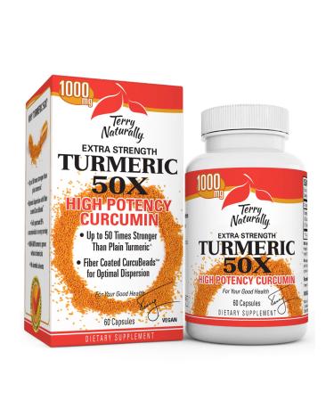 Terry Naturally Turmeric 50X - 60 Capsules - Extra Strength Curcumin - Non-GMO - 30 Servings - Buy Online on GoSupps.com