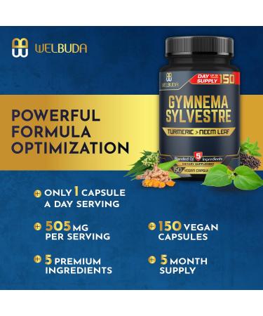 WELBUDA Gymnema Sylvestre Capsules - Super Extract Supplement - 150 Counts for 5 Months - Buy Online on GoSupps.com