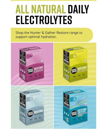 Hunter & Gather Restore Electrolytes Lot de 30 sachets de poudre I Citron et citron vert | Sans sucre I Hydration 100 % naturelle I Rapport min ral optimal I avec sel rose de l'Himalaya I C to I - Buy Online on GoSupps.com