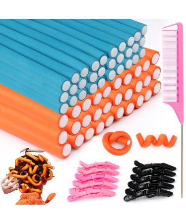 70 PCS Flexible Curling Rods Twist Foam Hair Rods 2 Size Heatless Hair Rollers Include 60 Pcs Foam Rods and 10 Pcs Duckbill Hair Clips Hair Comb for Women Long and Short Hair DIY Curly Hairstyle 0.31 Inch+0.63 Inch Blue an…