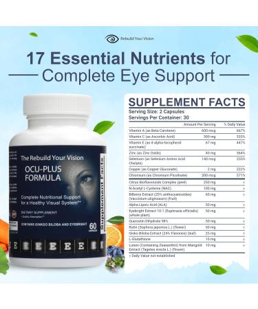 Rebuild Your Vision Ocu-Plus Formula Eye Health Supplement with Lutein & Zeaxanthin Supports Visual Clarity Night Vision & Macular Health with Bilberry Ginkgo Biloba & NAC 60 Capsules - Buy Online on GoSupps.com