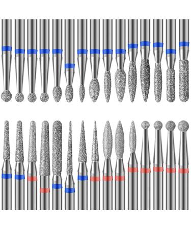 Homeet 30pcs Diamond Nail Drill Bit Set, 3/32 Inch Tungsten Carbide Drill Bits for Cuticle Electric Nail Cutter, Professional Safety Nail Drill Bits for Acrylic Gel Nails Cuticle Manicure Pedicure