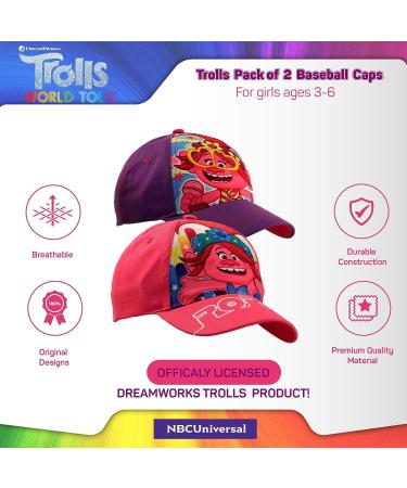 DreamWorks Girls' Trolls 2-Pack Poppy Baseball Caps, Curved Brim Strap Back Hats (4-7) Pink/Purple - Ages 4-7 - Buy Online on GoSupps.com
