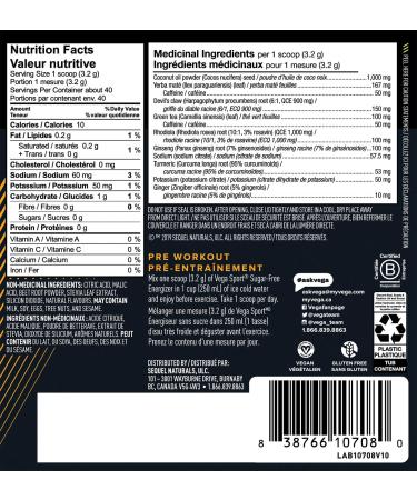 Vega Sport Sugar Free Pre-Workout Energizer Berry (40 Servings) Vegan Preworkout Energy Powder Gluten Free 100mg Caffeine Non GMO 128 g (Packaging May Vary) Berry (Sugar Free) 40 Servings (Pack of 1) - Buy Online on GoSupps.com