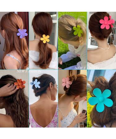 8PCS Flower Hair Claw Clips Set - Matte Finish, Strong Hold Hair Clamps for Women & Girls - Hair Accessories in 8 Colors: Blue, Pink, Rose Red, Purple, Yellow, Green, Orange - Buy Online on GoSupps.com